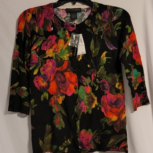 𝅺grace Elements Floral 3/4 Sleeve Cardigan Sweater - Picture 1 of 6